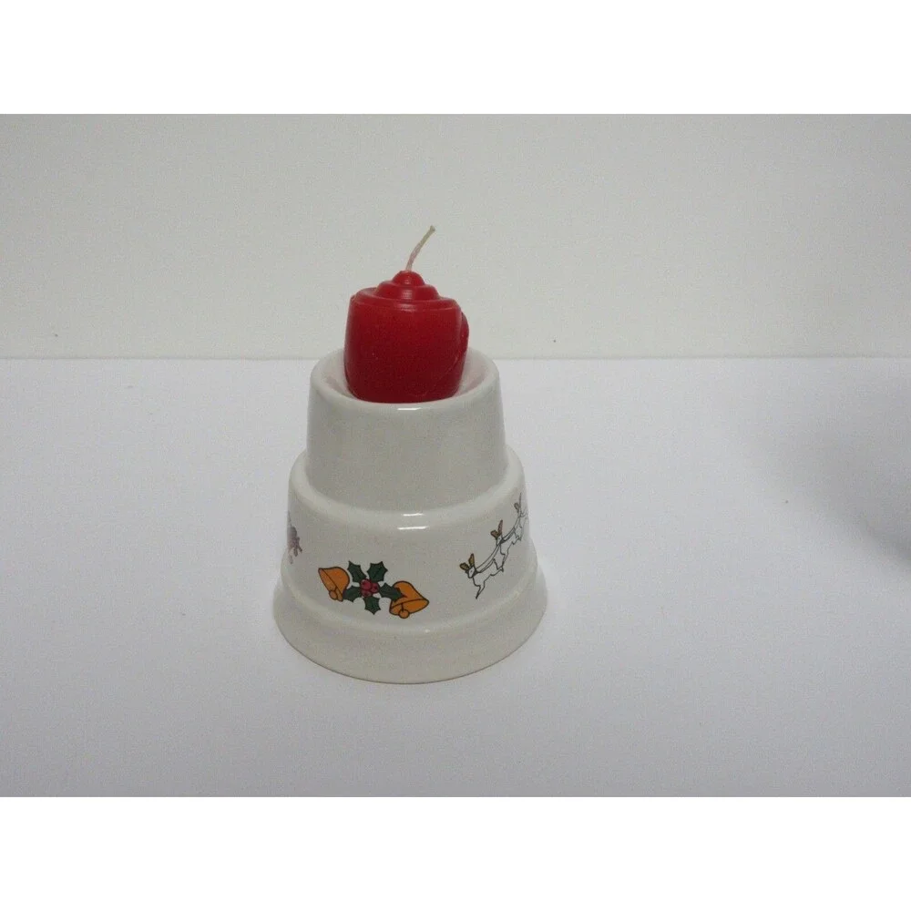 Brazil Glass Beaded Rim Hurricane Lamp & Ceramic Candle Holder Santa Sleigh XMAS